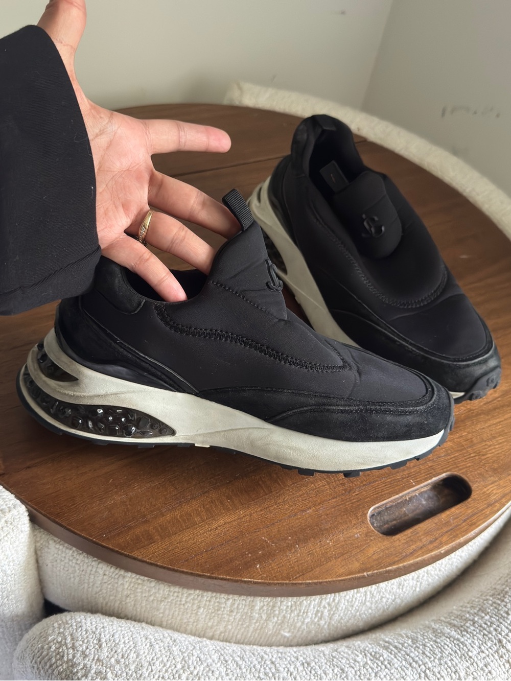 Jimmy Choo Black Slip-On Platform Sneakers with White Midsole